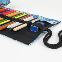 1224364872 holes canvas roll up pencil bag pen curtain case makeup wrap holder storage pouch school supplies