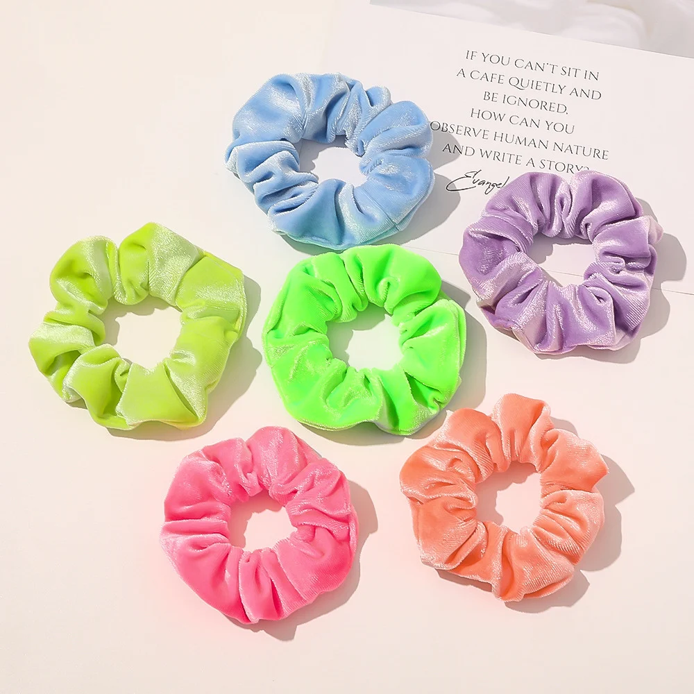 

Girls Fluorescent Color Scrunchies Velvet Hair Ties Elastic Hair Bands Ponytail Holder Bright Scrunchy Women Hair Accessories