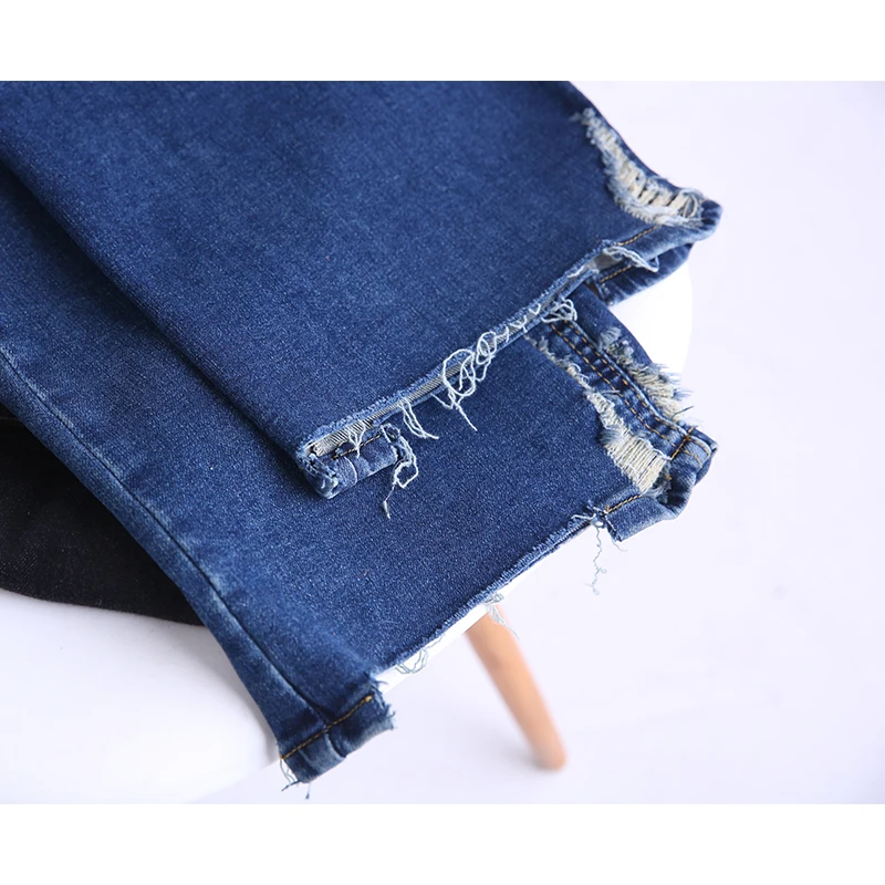 Тонкие флисовые джинсы MICOCO N2910 в Корейском стиле с эффектом потертости широкими