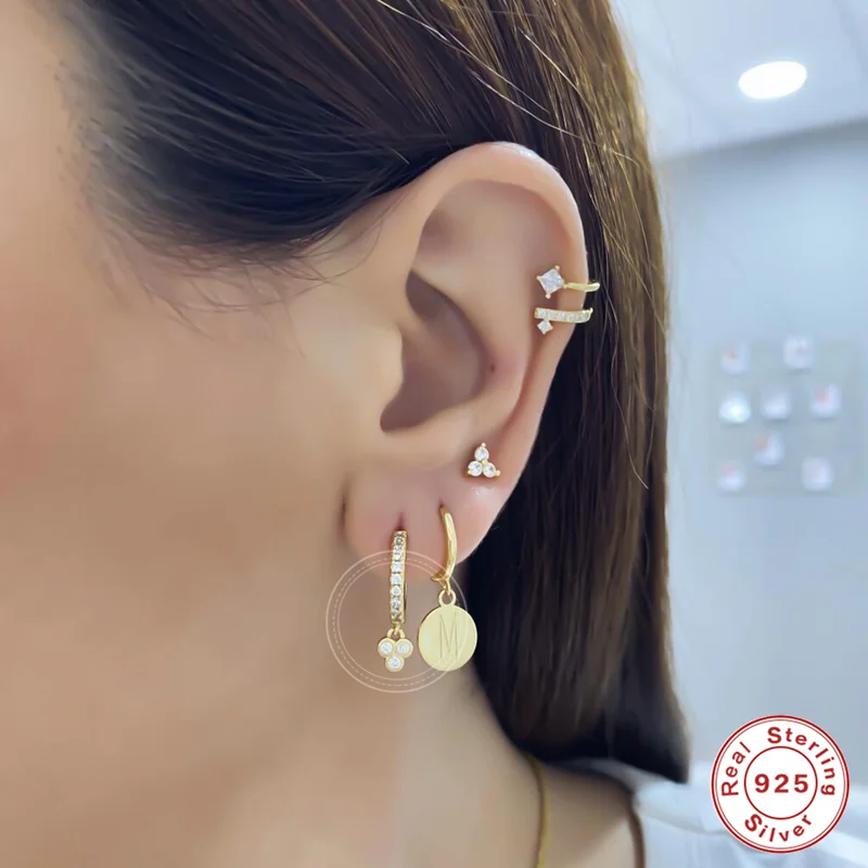 

Black Crystal Dangle Hoops Thin Charms Loops Circle Earrings 925 Sterling Silver Huggies Hoop Earrings for Women Jewelry Gifts