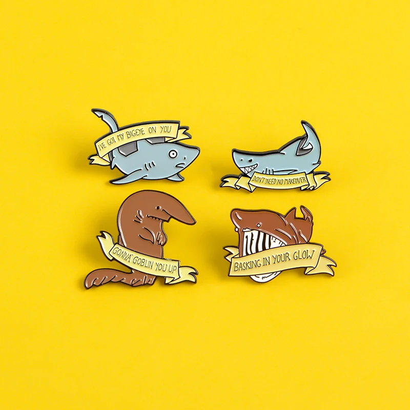 Забавная эмалированная булавка в виде акулы сине коричневые яркие броши форме