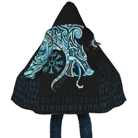 viking style cloak raven tattoo and vegvisir 3d printed hoodie cloak for men women winter fleece wind breaker warm hood cloak