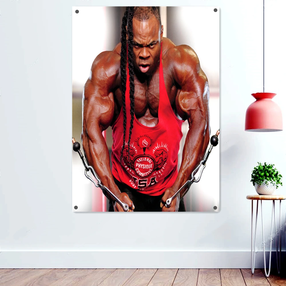 

Черный бодибилдинг, показывающий большие мышцы, обои, баннер, флаг, гимнастический настенный фон, подвесная живопись, спортивный Бодибилдин...