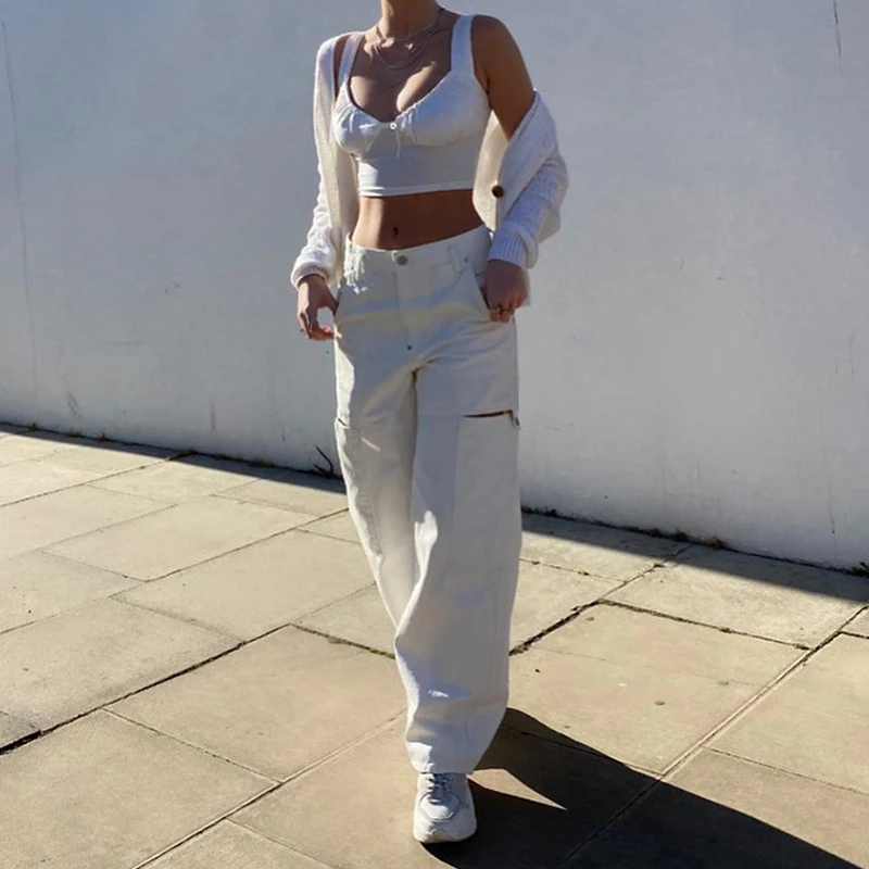 

Streetwear Hollow Out Jean Streetwear Loose Wide Leg Denim Pants Low Waist Zipper White Black Armygreen Casual Jeans Boyfriend