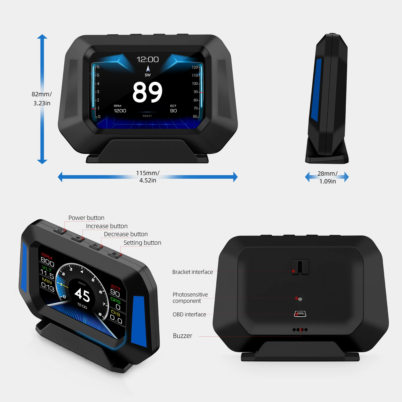 Автомобильный OBD головной дисплей HUD HD GPS компас скорость расход топлива