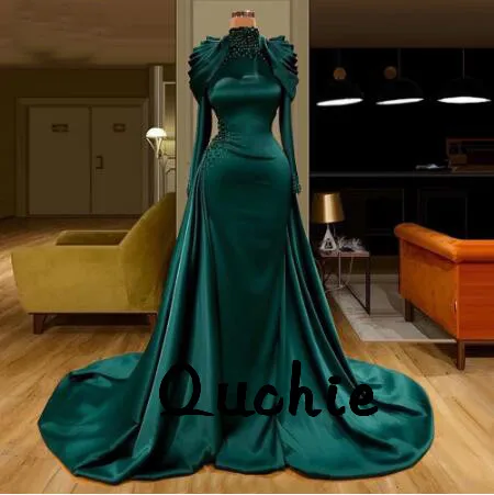 

Real Photo Muslim Evening Dresses Satin Full Sleeves Special Occasion Party Dress robe soiree Prom Gown Custom