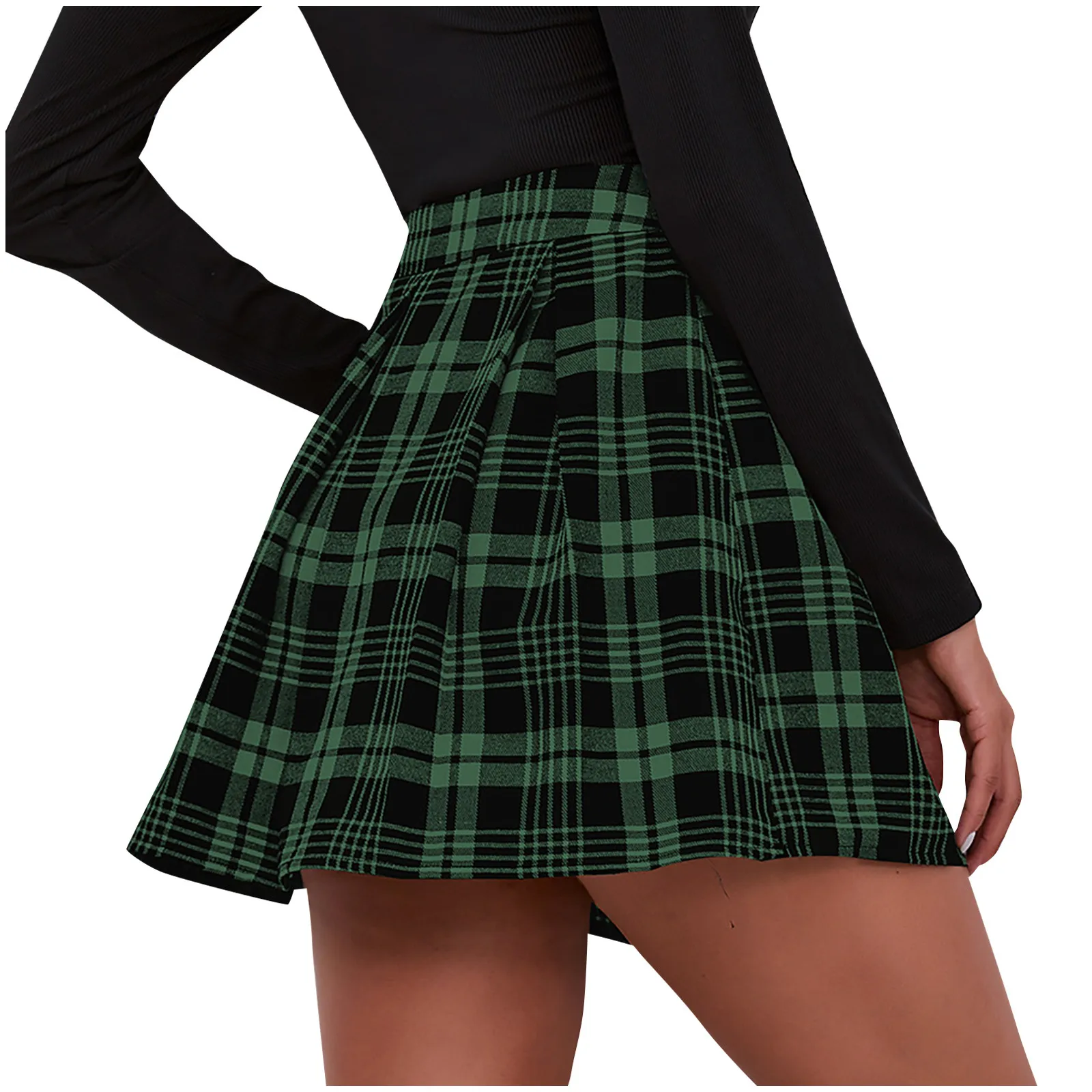 

Multicolor Plaid Women's Layered Lattice Splicing Pleated Skirt High Waist Skirt Pleated Mini Skirt Youth