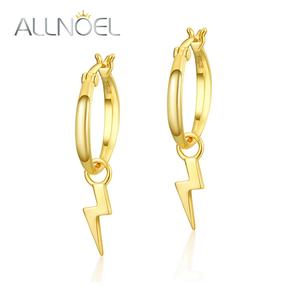 ALLNOEL цельное Стерлинговое Серебро 14 к позолота молния обруч Huggie серьги для женщин