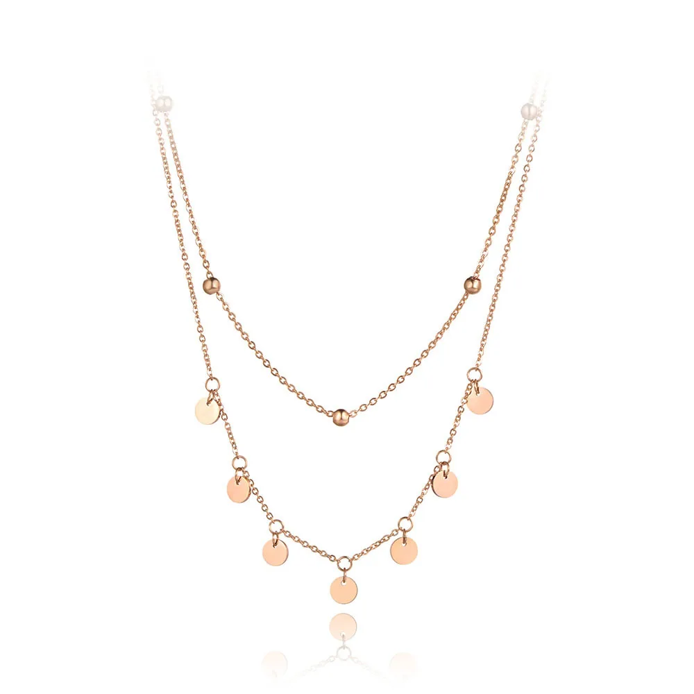 Rose Gold Lokaer модное богемное Двухслойное ожерелье-чокер из нержавеющей стали с подвеской и цепочкой пляжные украшения ожерелье с подвеской для женщин N19127 - Окраска металла: Rose Gold