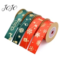 jojo bows 25mm 5y christmas bronzing grosgrain stain ribbon for craft bell deer printed tape for needlework diy hairbow material