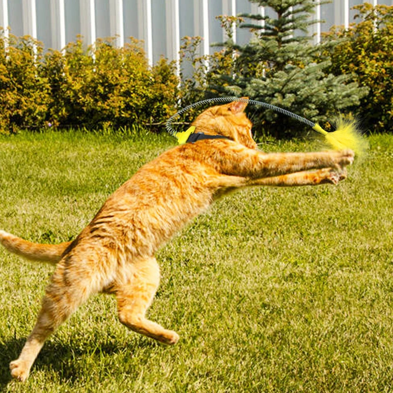

Interactive Cat Toys Headband Wire Spring Funny Interactive Teasing Play Feathers Cat Wand Toy for Indoor Kittens