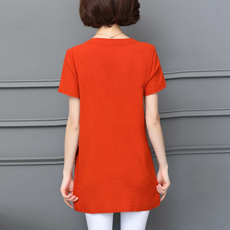 Футболка женская хлопковая с коротким рукавом и цветочным принтом большого