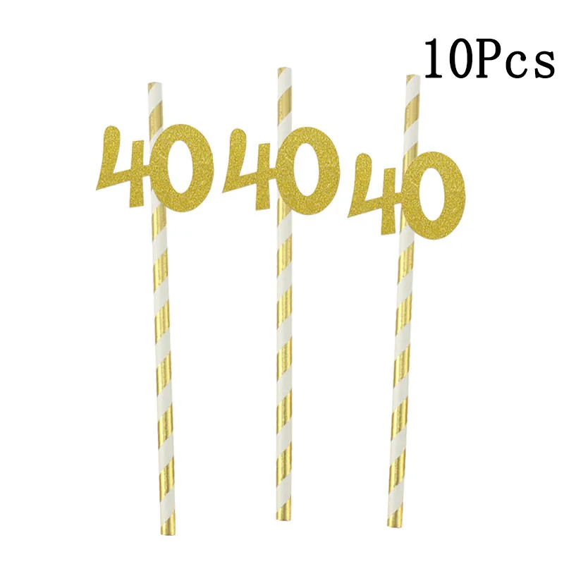 gold 40 Chicinlife 10 шт. Фотофон с изображением золотых Бумага соломинки золотистого номер 30/40/50/60th для взрослых с днем рождения Соломка для напитков сказочные вечерние украшения - Цвет: gold 40