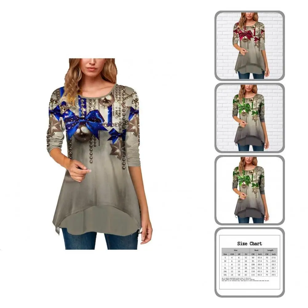 

Long Sleeve Practical Women's Merry Christmas Shirt Tops Round Neck Christmas T-Shirts Washable Women Accessory