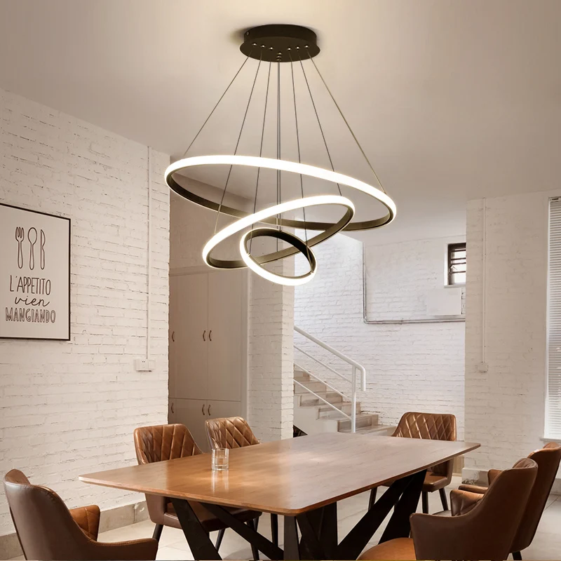 

Black/White/Coffee Color Modern led pendant lights for living room dining room Circle Rings aluminum Pendant Lamp fixtures