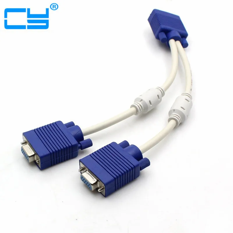 Удлинительный Кабель адаптер RGB VGA SVGA Male 2 two HDB15 Female с ядром сплиттер переходник