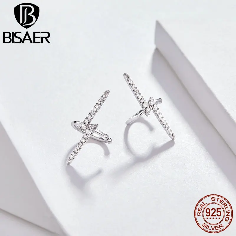 BISAER 925 пробы серебряные модные ювелирные изделия Яркие молнии серьги гвоздики для женщин Девушка Висячие Oorbellen аксессуары GAE117