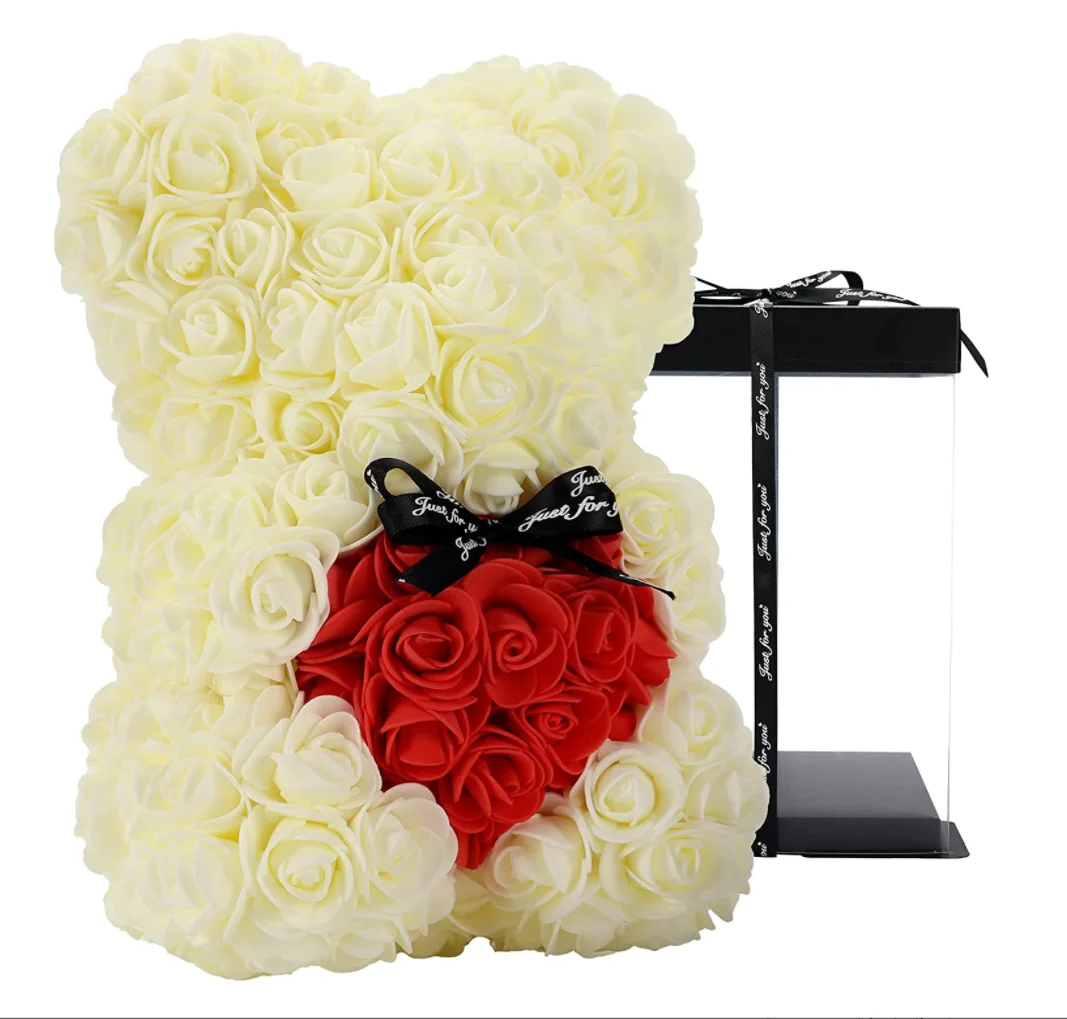 

Teddy Rose Bear with Box Child Souvenir Gifts PE Rose Flower Valentine's Day Gift for Girlfriend Women Wife Mother's Day Gift