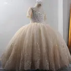 Женское платье для причастия, украшенное кристаллами, цвета шампанского