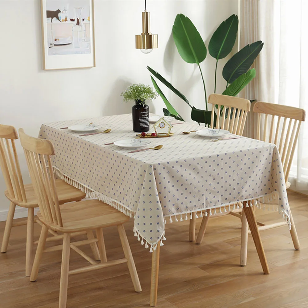 

Pastoral Rectangular Linen Cotton Cloth Tablecloth Fabric Daisy Flower Printed Home Kitchen Dining Room Table Cloths Ornament