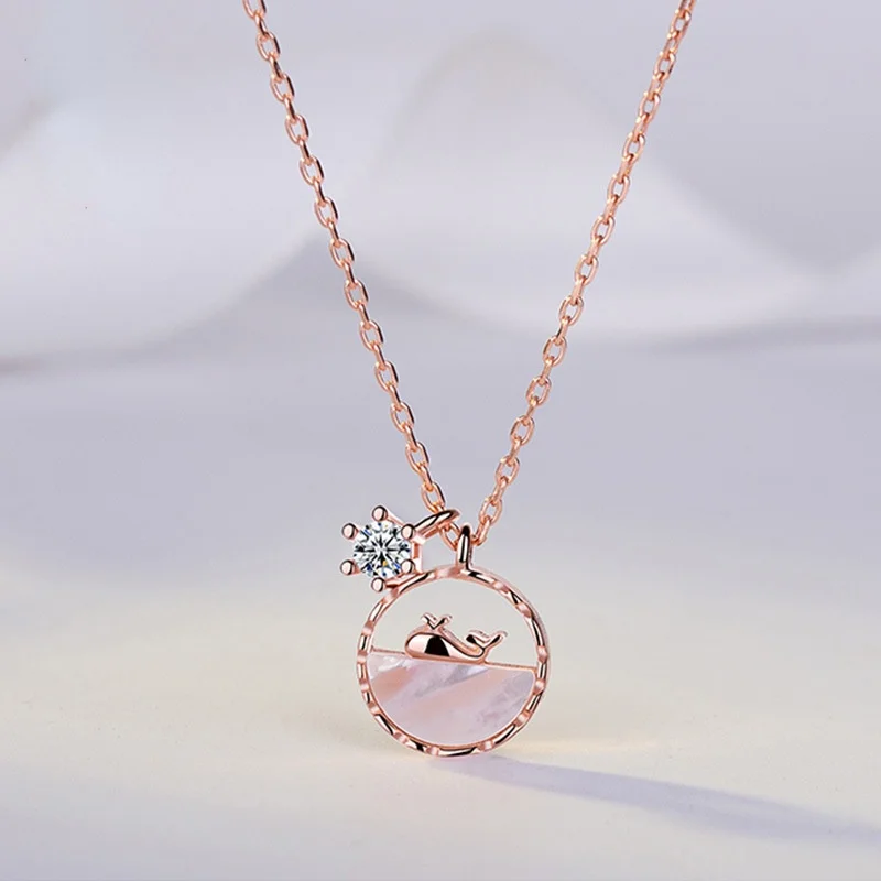 

S925 Sterling Silver Whale Necklace Female Ins Niche Simple Temperament Light Luxury White Mother-of-pearl Clavicle Chain