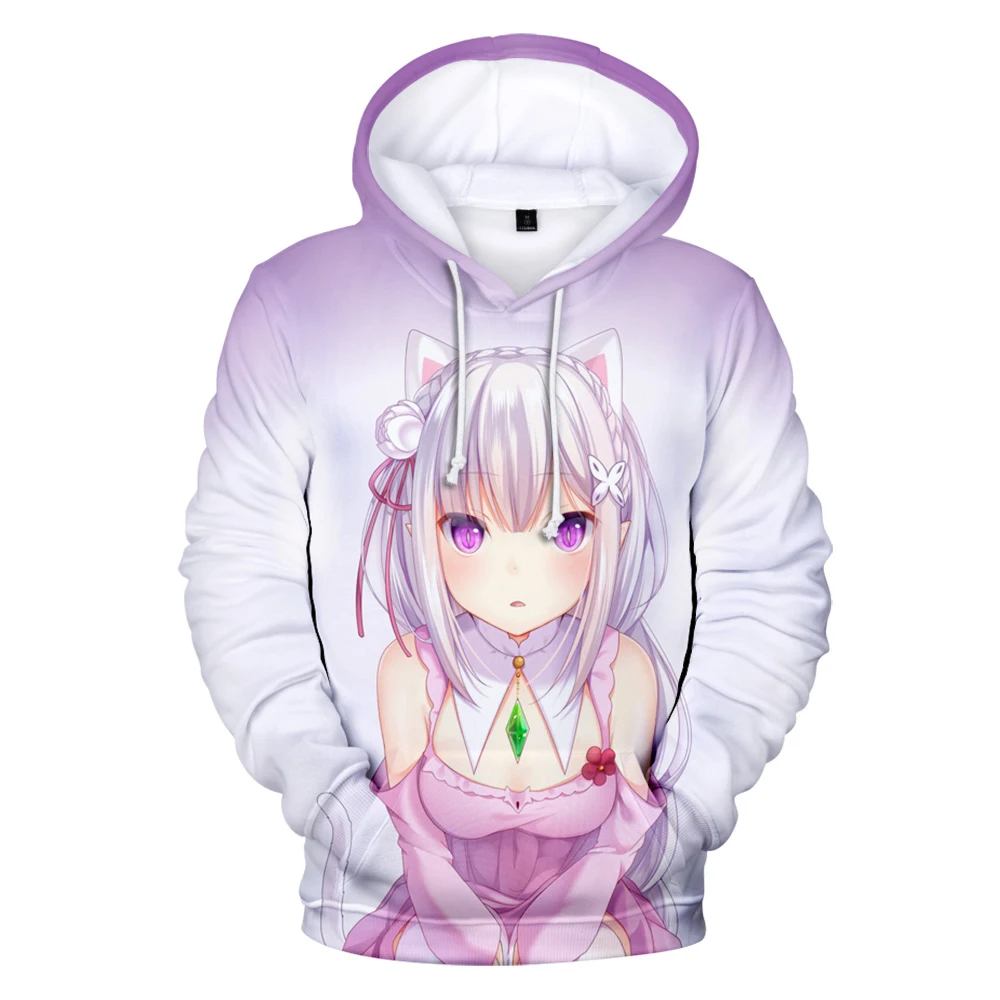 Горячая Распродажа 3D Аниме Re:zero-INFINITY 3D толстовки пуловеры для мальчиков/девочек милые Emilia с капюшоном разноцветные топы Men/wo men Long Sl
