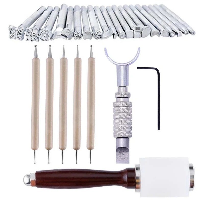 

KAOBUY Leather Stamping Tools With Swivel Knife, Leather Working Hammer, Cutting Knife Leathercraft Accessories