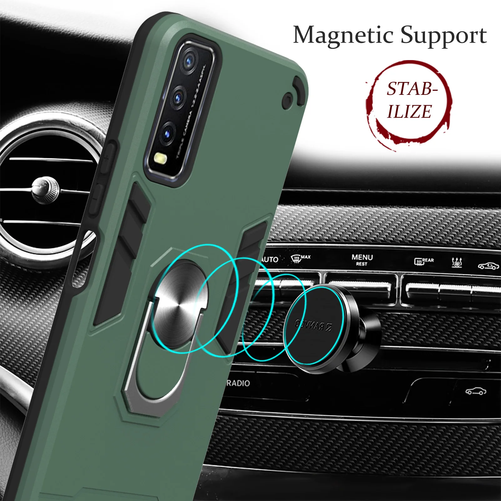 

Armor Shockproof Case For VIVO Y20 Y50 Y91 Y93 Y95 Y83 Y17 Y19 V17 V15 Pro Magnetic Ring Stand Soft TPU Frame Hard PC Back Cover