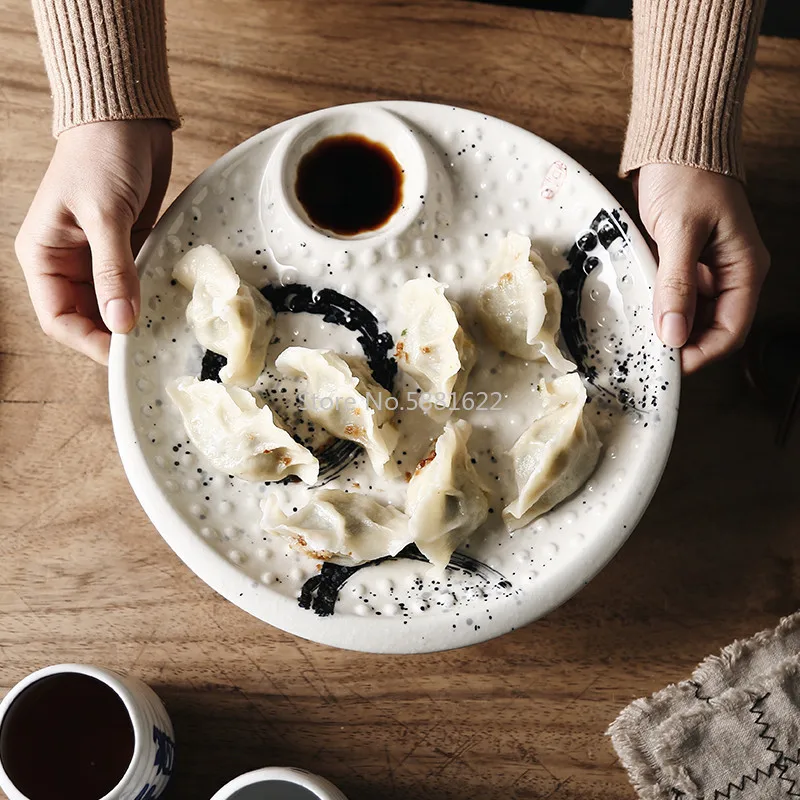 

Japanese Style Ceramic Porcelain Dumplings Dishware Restaurant Square Round Sauce Vinegar Dish Tableware