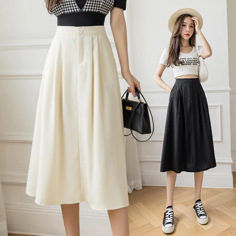

Limiguyue Elegant Women High Waisted A-Line Skirt Summer Simple Slim Drape Simple Lady Fashion Classic Falda Midi Mujer K1449