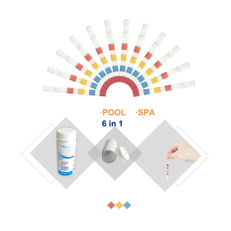 Тестовая Бумага 6 в 1 для бассейна измеритель значения остаточного хлора PH