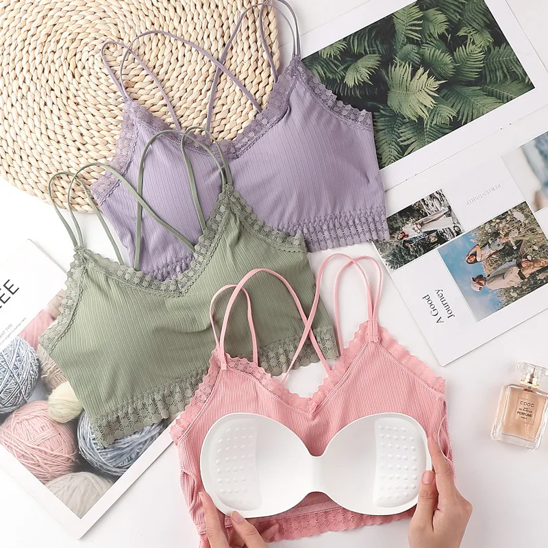 

ATHVOTAR New Lace Bra Set/2PCS Sexy Thread Bralette Set Wireless Comfortable Cross Shoulder Straps Underwear Panties Suit