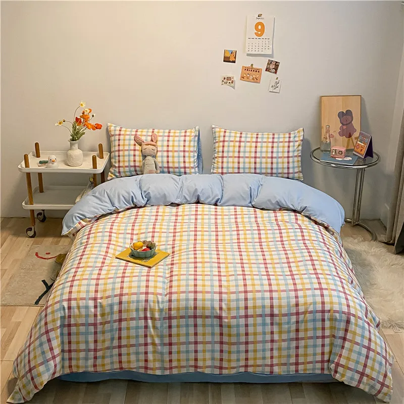 

Washed Cotton 4-piece Bedding Set Quilt Cover Quilt Single Bedding Student Dormitory Quilt Ins Wind Brushed Three-Piece Bed Shee