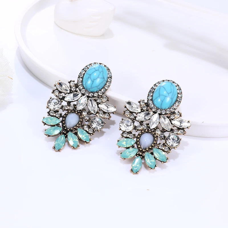 

EASYA New Luxury Party Earrings Fashion Crystal Geometric Stud Earrings For Women Girls 2022 Brincos Jewelry