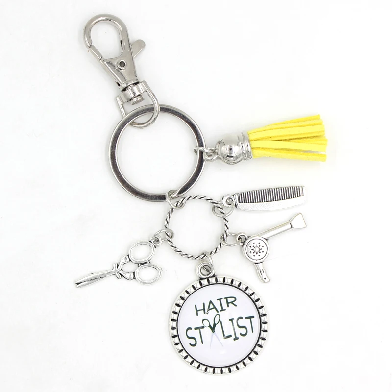 

Wholesale Hair Stylist Keychain Hair Salon Style Scissor Key Chain Keyring Cabochon Printed handbag backpack key holder gifts