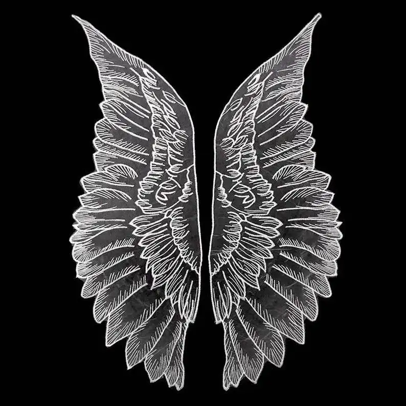 Большая Кружевная аппликация из органзы с вышивкой в виде крыльев Ангела пара