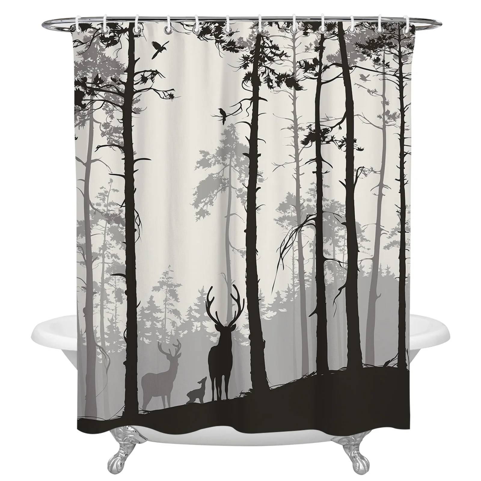 

Reindeer Pine Tree Silhouette Shower Curtain Waterproof Polyester Fabric Shower Curtains Home Decoration Curtain with Hook