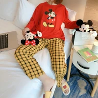 2021 summer casual mickey mouse pajama sets for woman long sleeve plaid pants sleepwear pyjama felmae homewear lounge wear fall