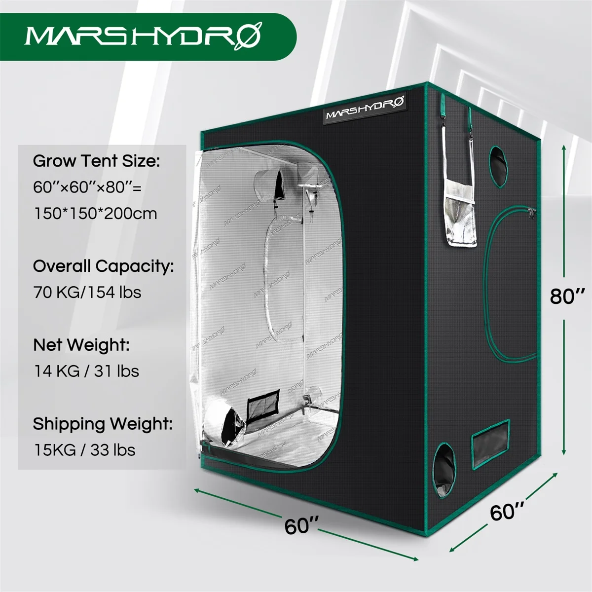 Mars Hydro150X150X200cm палатка для выращивания 1680D водонепроницаемый нетоксичный