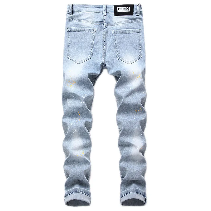 Модные мужские рваные джинсы MORUANCLE с нашивками уличные дырками Стрейчевые |