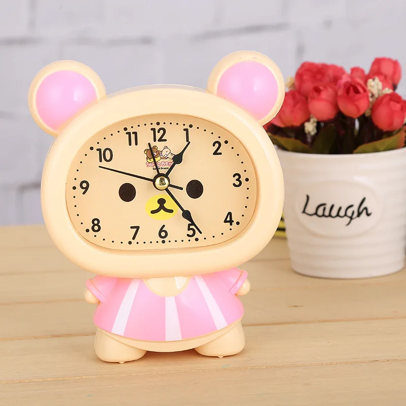 

Teddy bear Creative Cozy Provence Pink Cartoon Bear Alarm Clock Mute Needle Clock Snooze Function Table Clock Ornament