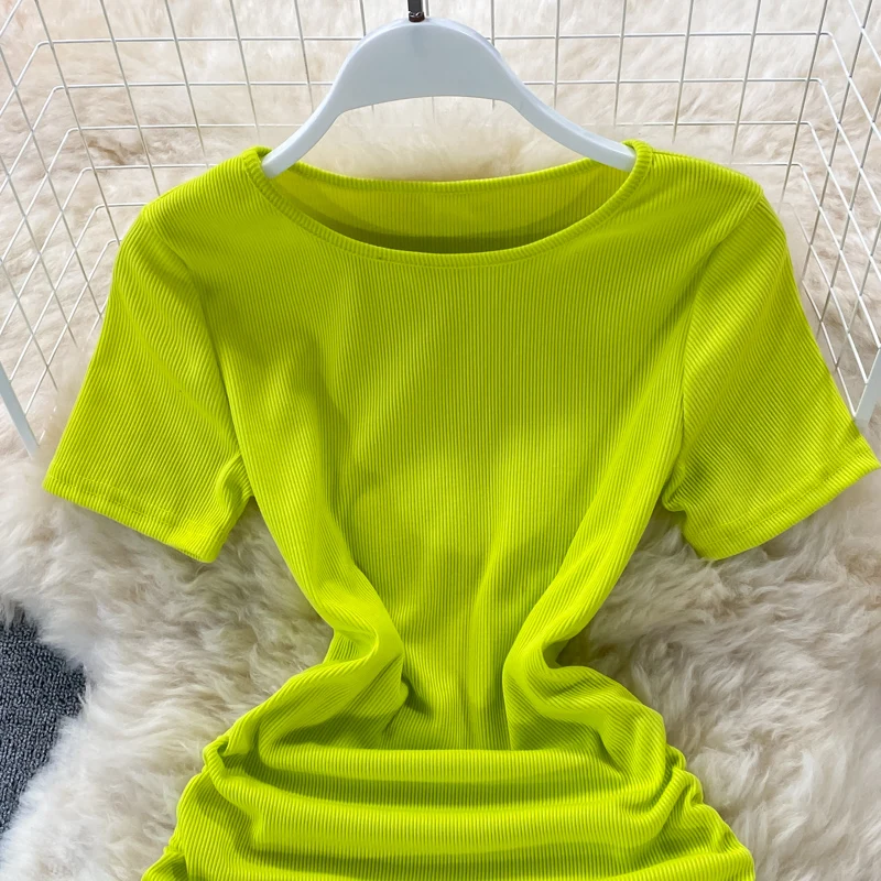 

New Women Drawstring Mini Dress Summer Short Sleeve Sexy Club Party Dresses Ladies Elegant Sheath Short Robe Vestidos Mujer