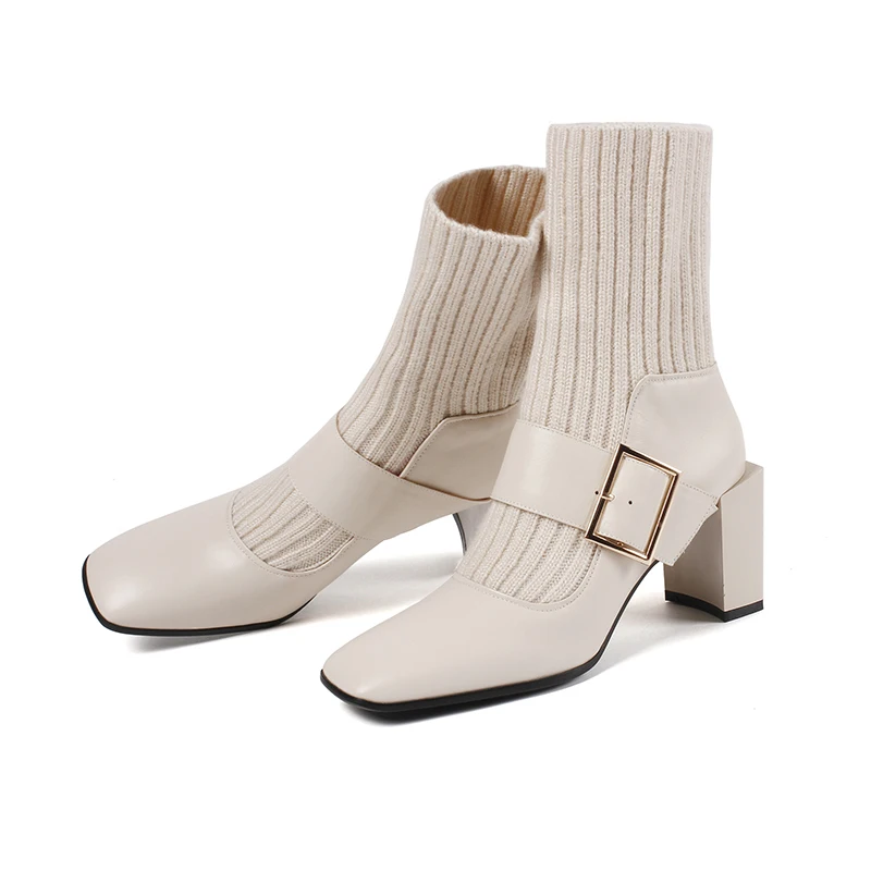 Boots Women Genuine Leather Mid-calf Boots Fashion High Heels Autumn Winter Party Prom Shoes Woman Office
