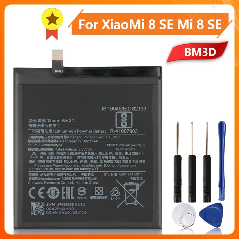 

BM3D Phone Battery For Xiao mi 8 SE MI8 SE M8 SE BM3D 3120mAh Replacement Battery + Tool
