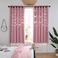 double layers blackout short curtains white tulle with hollow high shading curtains for living room bedroom window treatment