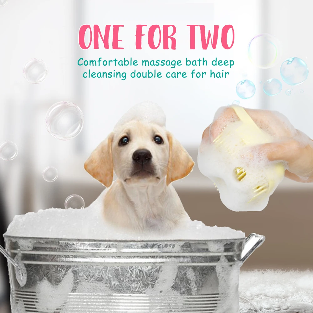 

Pet Grooming Bath Brush Comb For Cats Dogs Soft Silicone Pet SPA Massage Brush With Shampoo Dispenser Shower Hair Removal Comb