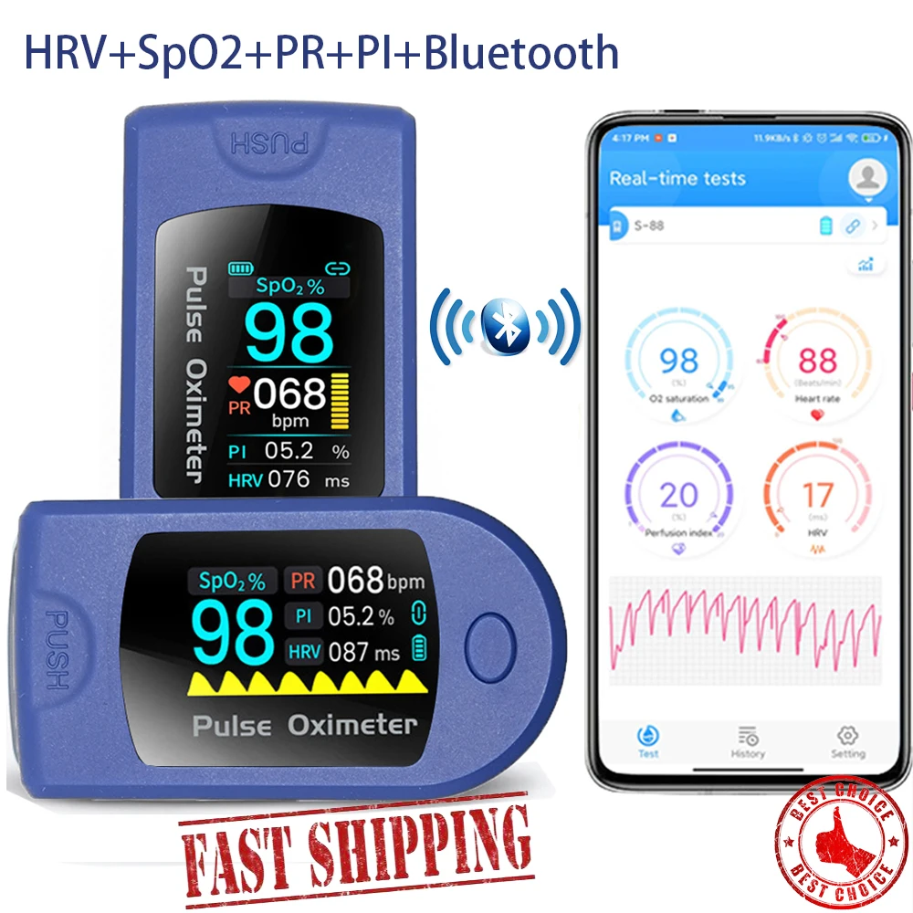 

HRV Finger Pulse Oximeter Bluetooth Blood Oxymetre Saturation Heart Rate Monitor Oximetro De Dedo Spo2 PR PI HRV FDA CE