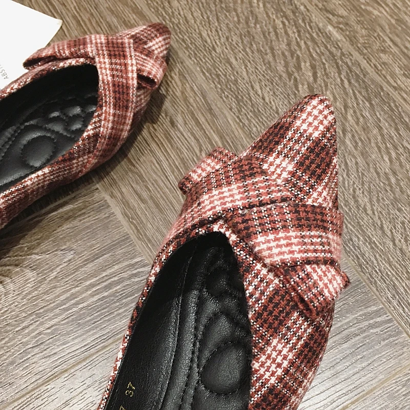 

2021 NEWEST Striped Style Basic Women's Flat Shoes Spring Autumn Pointed Toe Bowtie Woman Loafers Lady Work Single Shoes Black