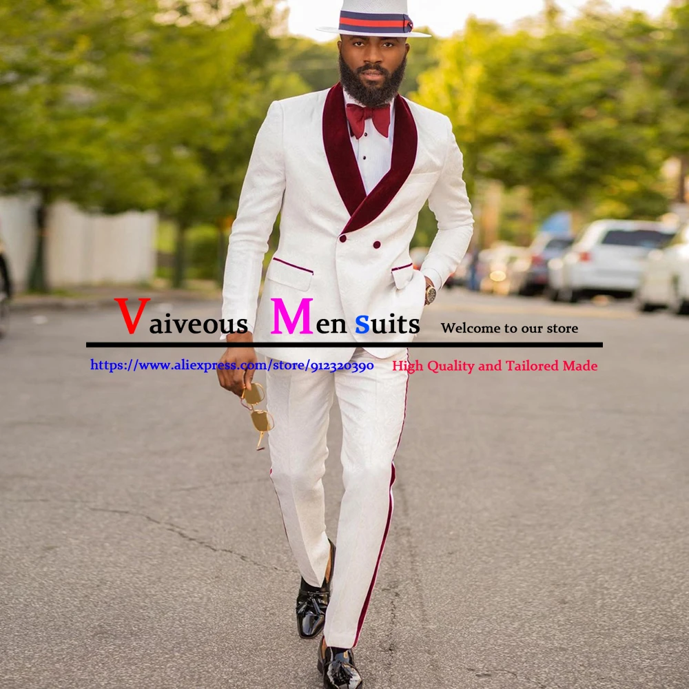 Мужские свадебные костюмы из 2 предметов белые жаккардовые с цветочным принтом