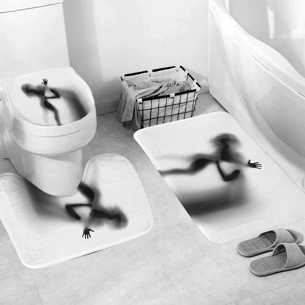 Women Shadow Polyester Fabric Shower Curtain Bathroom Curtains Set Printed Carpet Cover Toilet Bath Mat Pad for Home Decor | Дом и сад